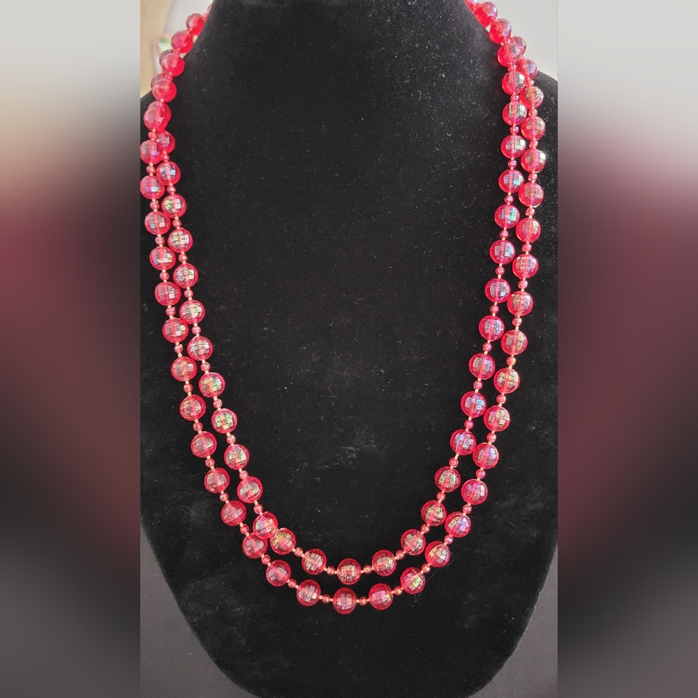 Vintage Red Iridescend Beaded Necklace